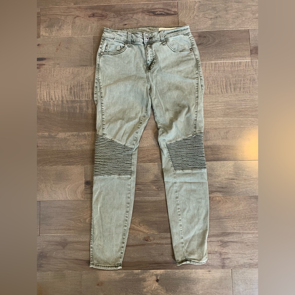 Pistola Moto Detail Jeans Army Green Mid Rise skinny